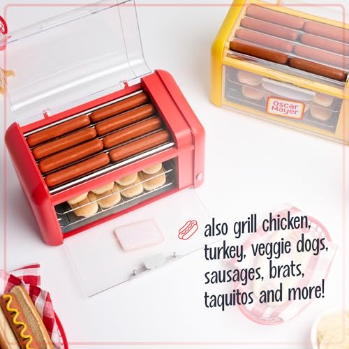 Nostalgia Oscar Mayer Extra Large 8 Hot Dog Roller & Bun Toaster Oven, Stainless Steel Grill Rollers, Non-stick Warming Racks, Perfect for Dogs, Veggie Sausages, Brats, Adjustable Timer, Red - Image 5