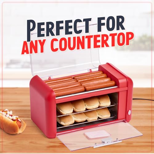 Nostalgia Oscar Mayer Extra Large 8 Hot Dog Roller & Bun Toaster Oven, Stainless Steel Grill Rollers, Non-stick Warming Racks, Perfect for Dogs, Veggie Sausages, Brats, Adjustable Timer, Red - Image 4