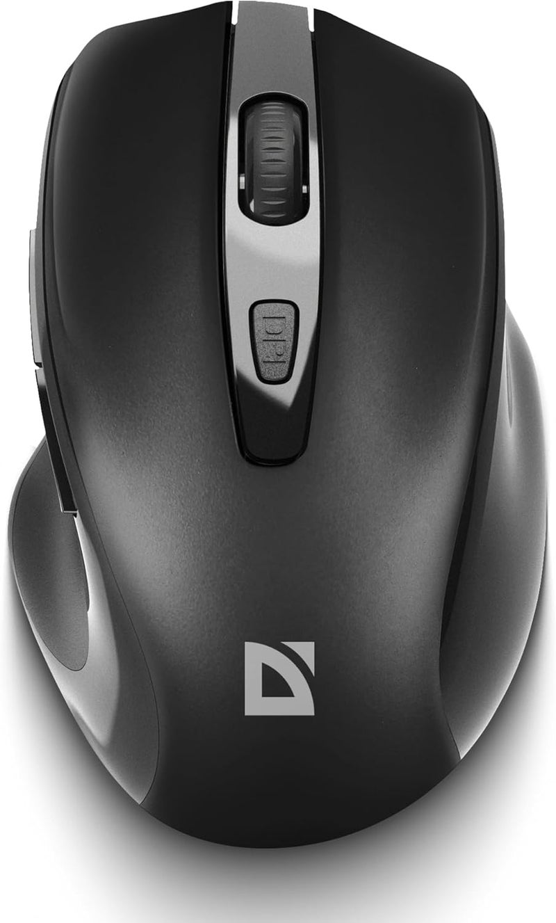 Defender Prime MB-053 Wireless Optical Mouse, Ergonomic Silent Click Office Mouse with PixArt Sensor & 6 Buttons (Black) - Image 1