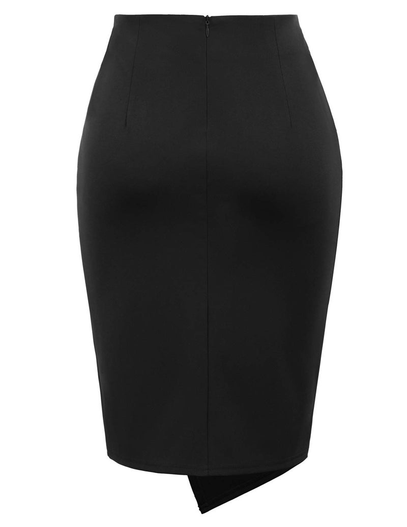 Kate Kasin Wear to Work Pencil Skirts for Women Elastic High Waist Wrap Front Knee Length Bodycon Skirt Tummy Control Black - Image 2