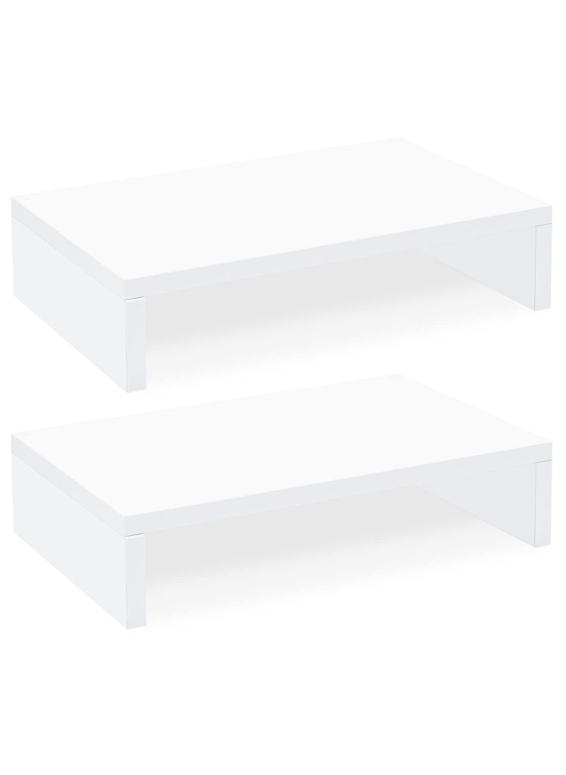 TEAMIX TEAMIX White Monitor Stand Riser  2 Pack Wood 2 Tier Adjustable Dual Monitor Riser for LaptopPC Computer Stand for Desk 