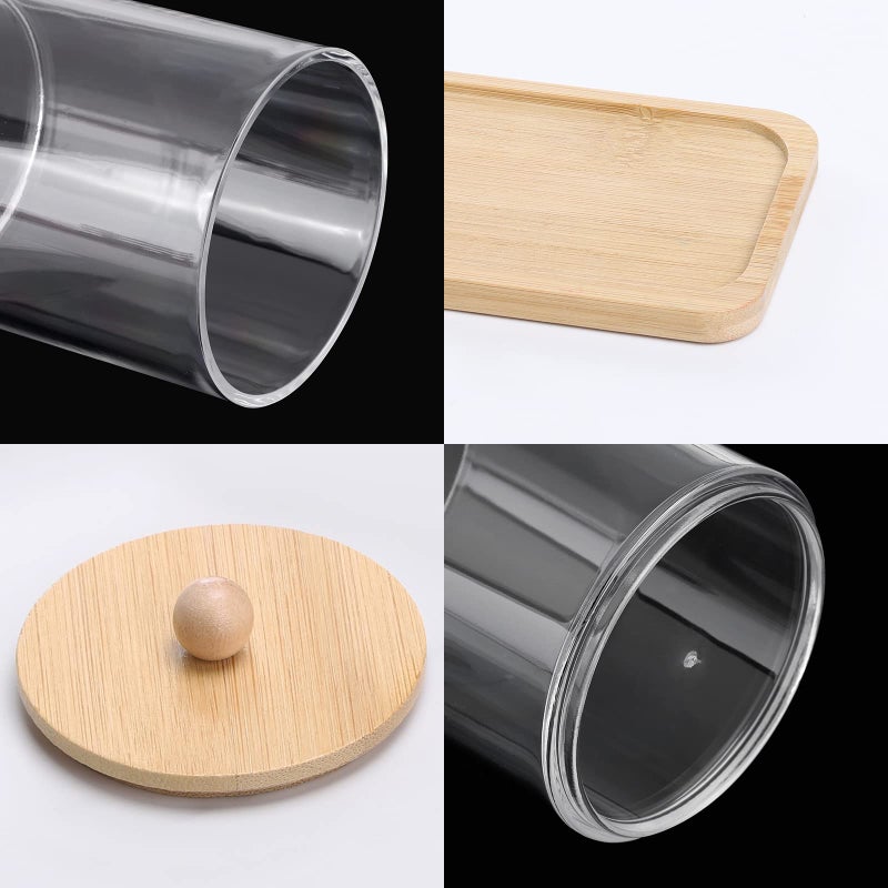 Tbestmax 10 Oz Cotton Swab/Ball/Pad Holder, Qtip Apothecary Jar, Clear Bathroom Containers Dispenser for Storage 3 Pack Wood Lids - Image 2
