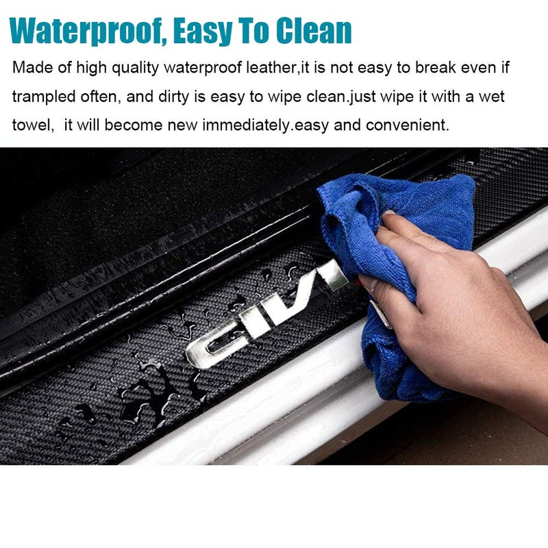 LEXLEY Carbon Fiber Style Leather Door Sill Protector,Scuff Plate Cover Guard Sills Protector Trim,Welcome Pedal Protect For 2005-2026 CIVIC 4PCS -SLIVER - Image 4