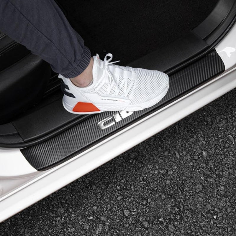 LEXLEY Carbon Fiber Style Leather Door Sill Protector,Scuff Plate Cover Guard Sills Protector Trim,Welcome Pedal Protect For 2005-2026 CIVIC 4PCS -SLIVER - Image 1