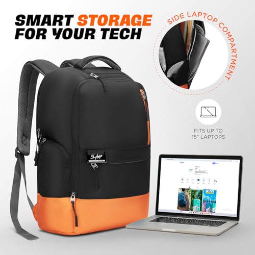 Skybags Nero 15 Inch Compatible Anti-Theft Laptop Backpack 20L | 3 Compartments with Side Bottle Pocket | Padded Backpanel | Trolley Sleeve | Office & Travel Backpack for Men & Women (Black) - Image 4