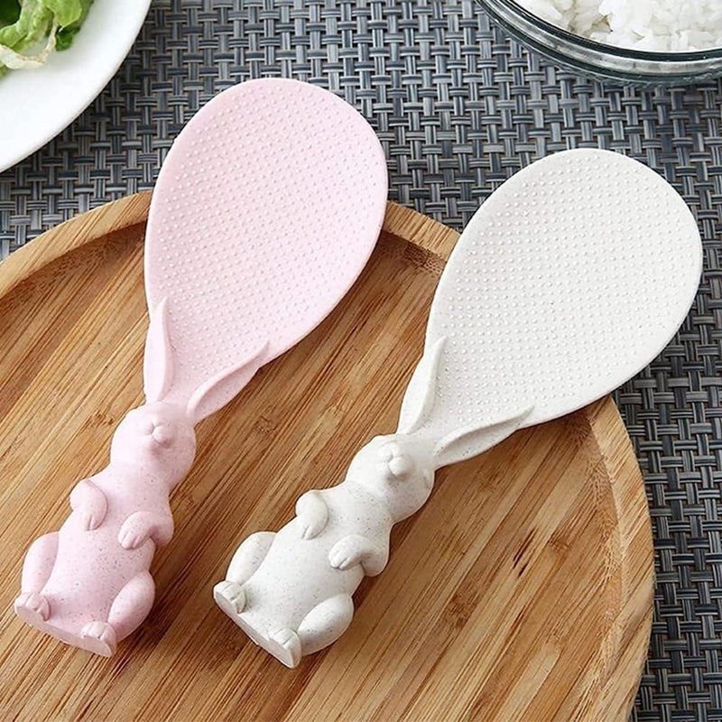 BuntyChiku Rabbit Standing Rice Spoon | Non-Stick Rice Serving Spatula | Cute Vertical Kitchen Rice Spoon for Non-Glutinous Rice | Plastic Rice Serving Utensils (Set of 2) - Image 2