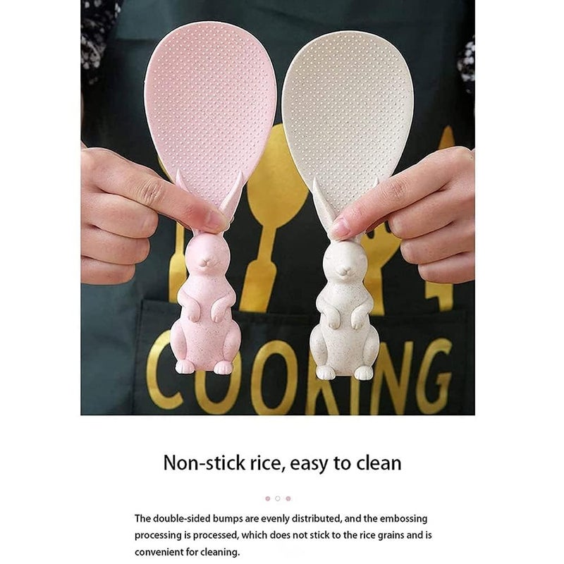 BuntyChiku Rabbit Standing Rice Spoon | Non-Stick Rice Serving Spatula | Cute Vertical Kitchen Rice Spoon for Non-Glutinous Rice | Plastic Rice Serving Utensils (Set of 2) - Image 3
