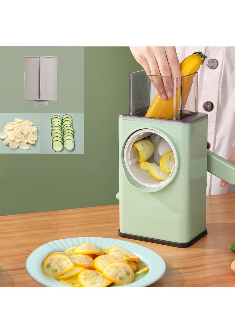 Generic - Manual Rotary Cheese Grater Shredder with Wider Hopper 3 Interchangeable Blades Round Mandolin Drum Slicer Julienne Grinder for Cheese, Vegetables, Potatoes and Nuts, Cyan - Image 1