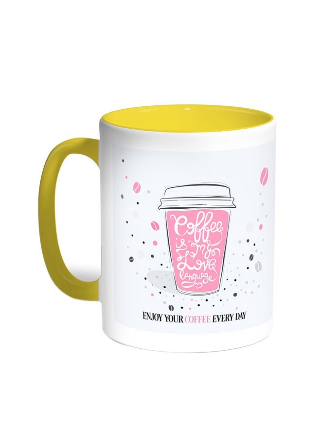 A Cup Of Coffee Printed Coffee Mug Yellow/White 11ounce