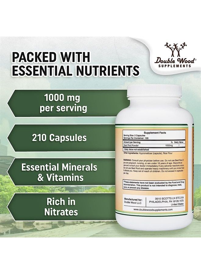 Double Wood Supplements Beet Root Powder Capsules (Organic and Vegan) (210 Count, 1,000mg Per Serving) - Super Food from Beets with High Nitrate for Overall Health Support by Double Wood - Image 2