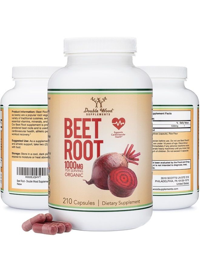 Double Wood Supplements Beet Root Powder Capsules (Organic and Vegan) (210 Count, 1,000mg Per Serving) - Super Food from Beets with High Nitrate for Overall Health Support by Double Wood - Image 1