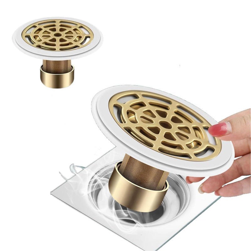 Odor-Proof Floor Drain – 2 Pieces, All-Copper, Thickened, Extra Large Filter 25-75mm, Self-Closing