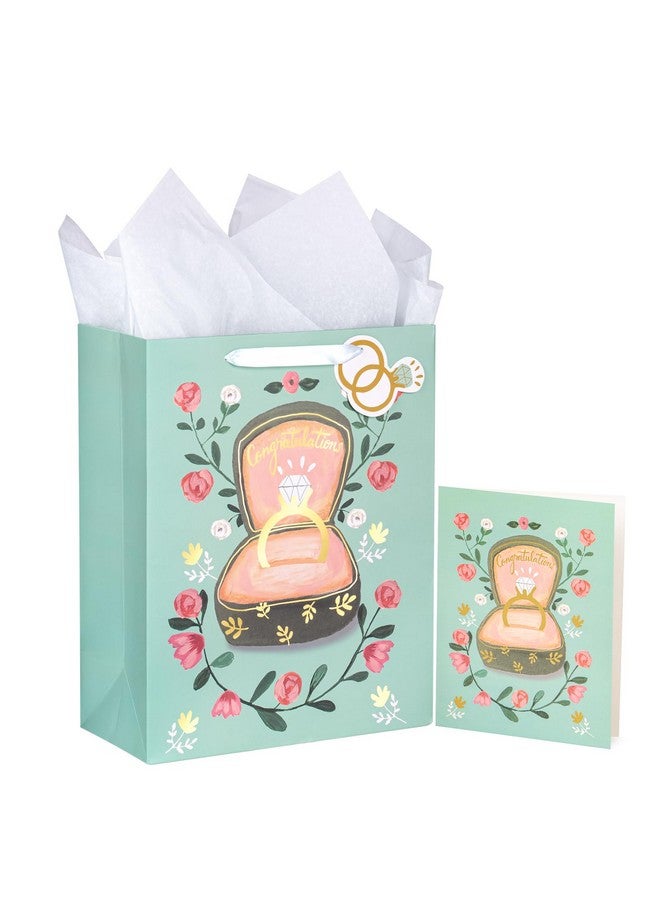 WRAPAHOLIC 13" Large Gift Bags With Card And Tissue Paper Diamond Ring Design For Weddings Engagements Bridal Showers Gift Wrap - Image 1