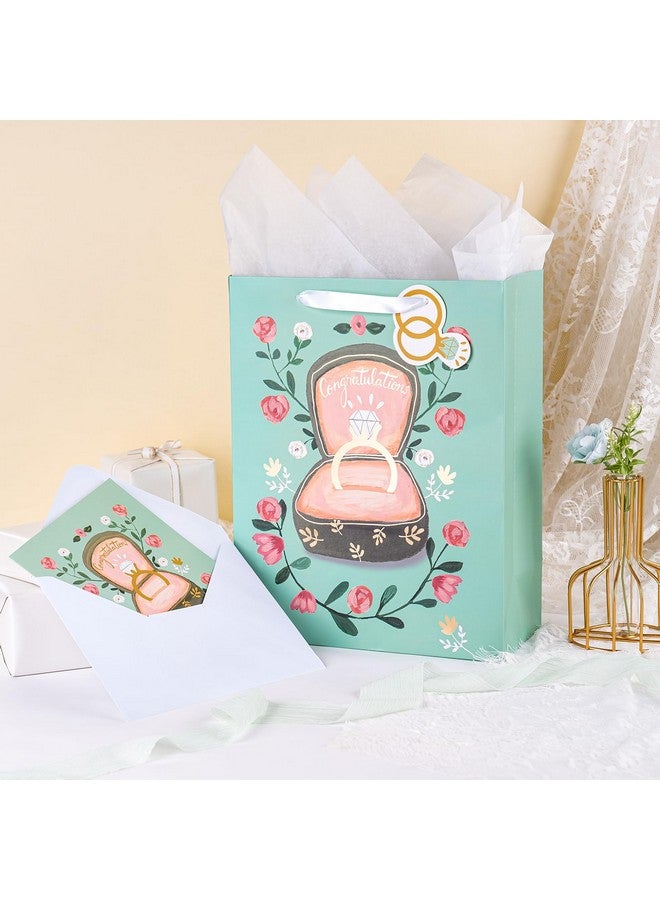 WRAPAHOLIC 13" Large Gift Bags With Card And Tissue Paper Diamond Ring Design For Weddings Engagements Bridal Showers Gift Wrap - Image 4