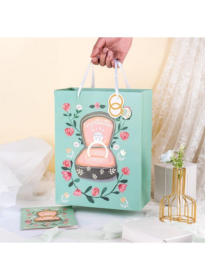 WRAPAHOLIC 13" Large Gift Bags With Card And Tissue Paper Diamond Ring Design For Weddings Engagements Bridal Showers Gift Wrap - Image 5