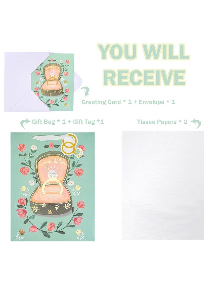 WRAPAHOLIC 13" Large Gift Bags With Card And Tissue Paper Diamond Ring Design For Weddings Engagements Bridal Showers Gift Wrap - Image 3