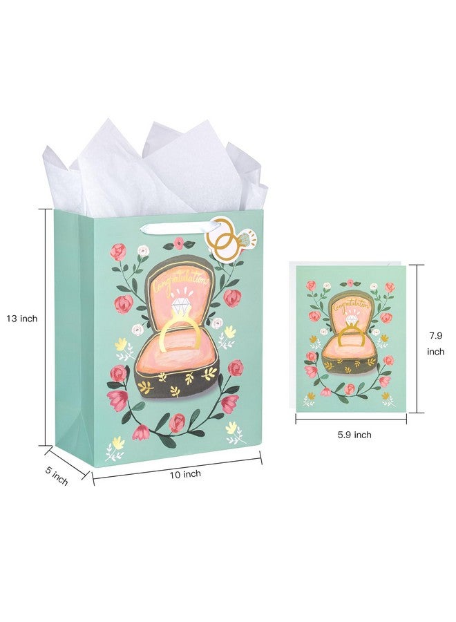 WRAPAHOLIC 13" Large Gift Bags With Card And Tissue Paper Diamond Ring Design For Weddings Engagements Bridal Showers Gift Wrap - Image 2