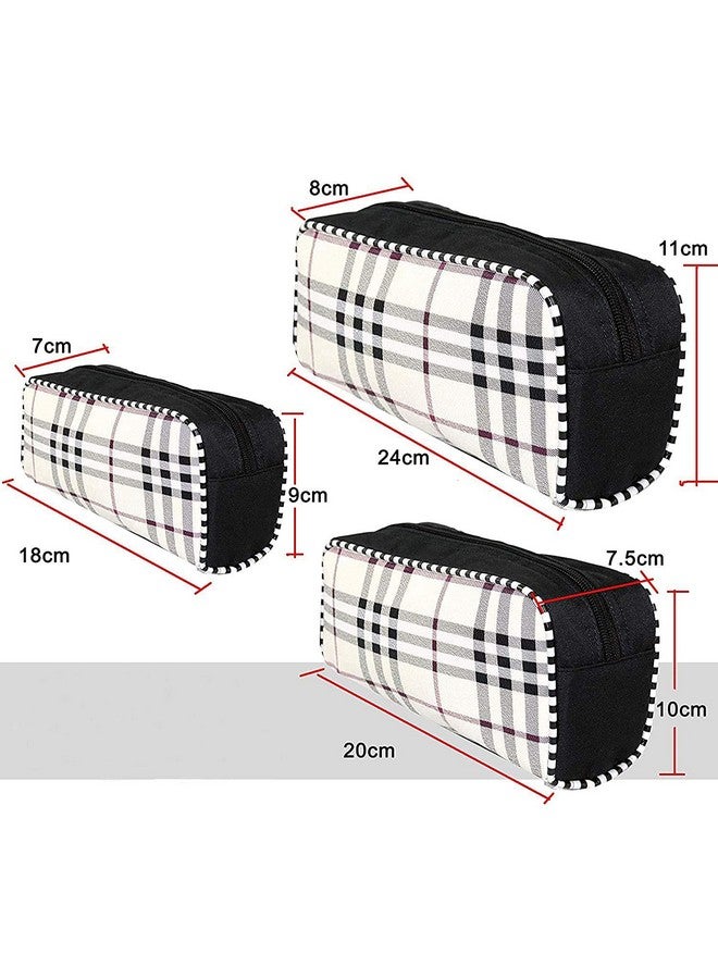 STACKRAID Set of 3 Multipurpose Transparent Travel Pouches for Women Makeup Toiletry Kit Bag Cosmetic Pouch for Women (Checks Print 24x 8 x11 cm,) - Image 3