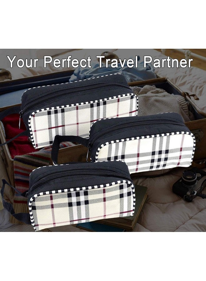 STACKRAID Set of 3 Multipurpose Transparent Travel Pouches for Women Makeup Toiletry Kit Bag Cosmetic Pouch for Women (Checks Print 24x 8 x11 cm,) - Image 2