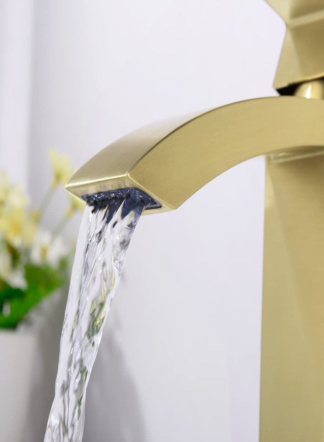 TRUSTMI Single Hole Bathroom Faucet Brass Square Waterfall Bathroom Sink Faucet with 6" Deck Plate and Overflow Drain, Brushed Gold - Image 4