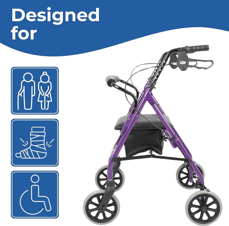 DAYS Lightweight Folding Rollator Walker Mobility Aids Adjustable Walking Frame with Padded Seat Lockable Brakes Ergonomic Handles Walking Aid Portable Walker for Elderly Large Purple - Image 2