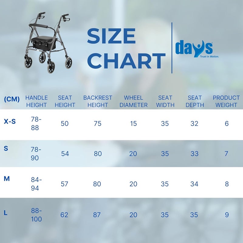 DAYS Lightweight Folding Rollator Walker Mobility Aids Adjustable Walking Frame with Padded Seat Lockable Brakes Ergonomic Handles Walking Aid Portable Walker for Elderly Large Purple - Image 3