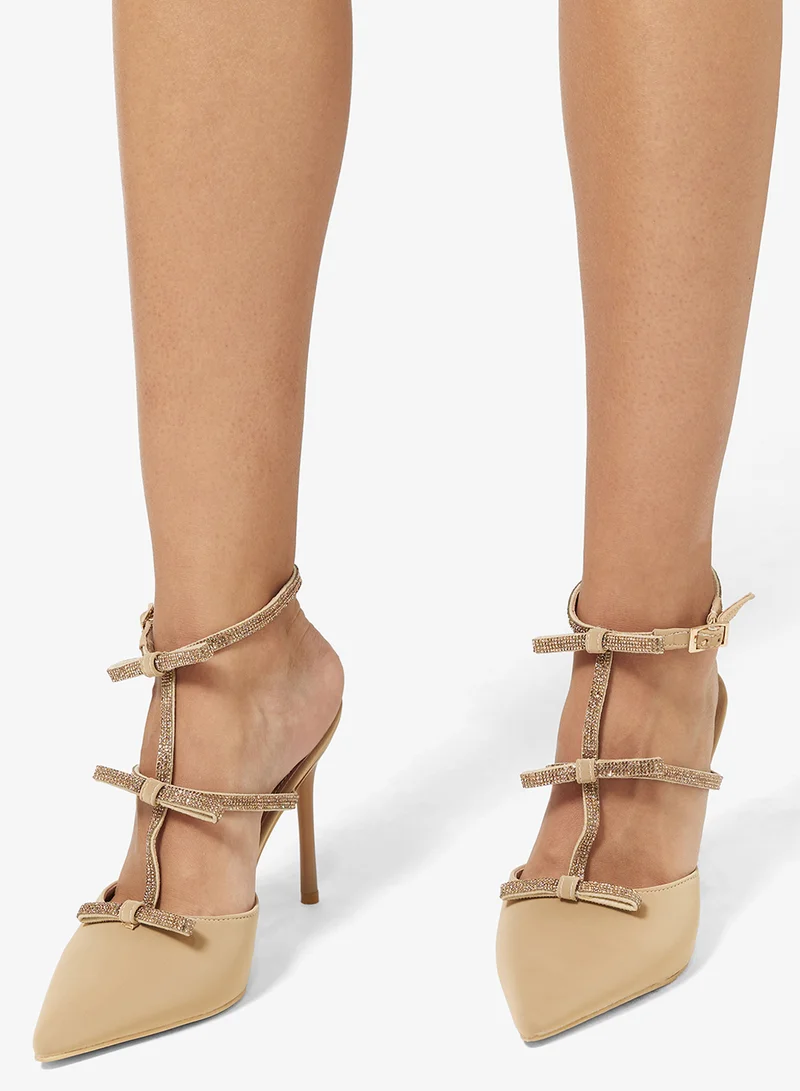 ELLA Diamante Flared Heel Ankle Strap Pump