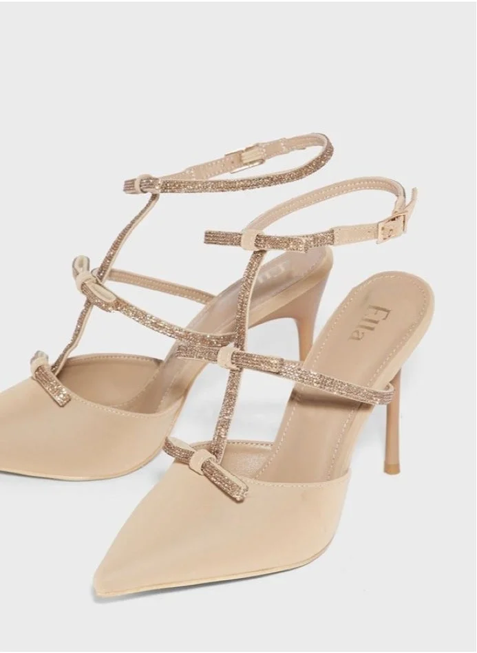 ايلا Diamante Flared Heel Ankle Strap Pump