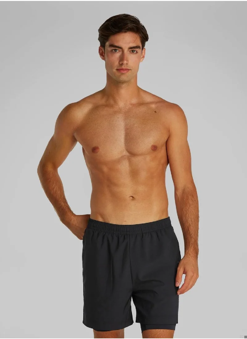 CALVIN KLEIN Men's 2-In-1 Gym Shorts - Polyester, Black