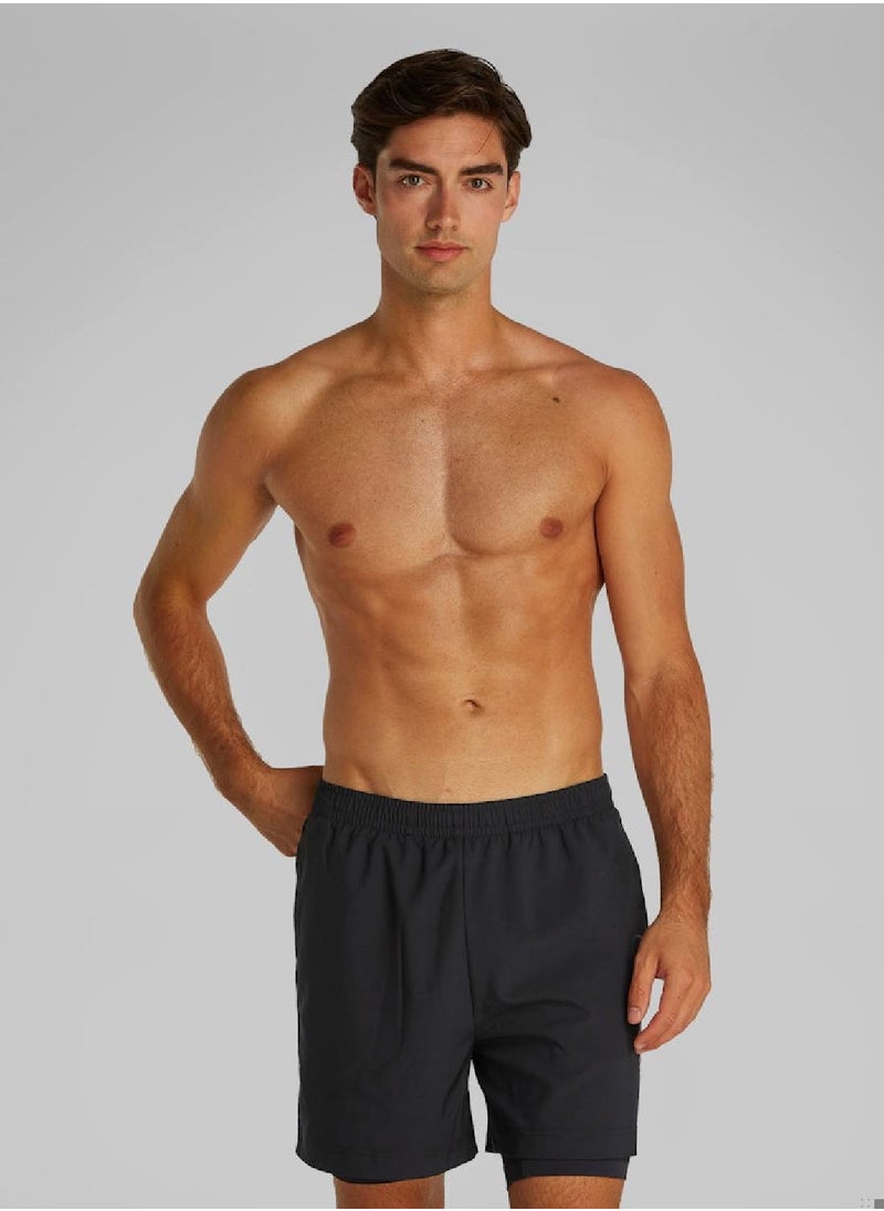 CALVIN KLEIN Men's 2-In-1 Gym Shorts - Polyester, Black 