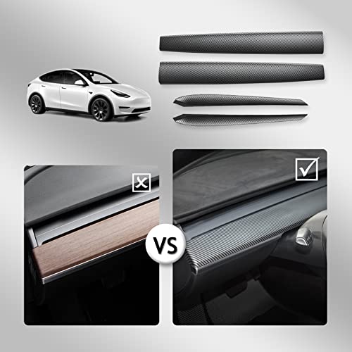 KKTR-CAR Dashboard Cover Wrap and Front Door Inner Armrest Panel Cover Trim Compatible with Tesla Model 3 2021-2023 Model y 2020-2025,NOT for Performance (Matte Carbon Fiber Pattern, 4pcs) - Image 2