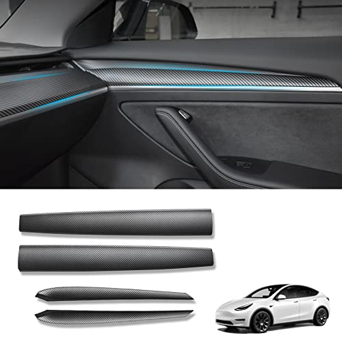 KKTR-CAR Dashboard Cover Wrap and Front Door Inner Armrest Panel Cover Trim Compatible with Tesla Model 3 2021-2023 Model y 2020-2025,NOT for Performance (Matte Carbon Fiber Pattern, 4pcs) - Image 1