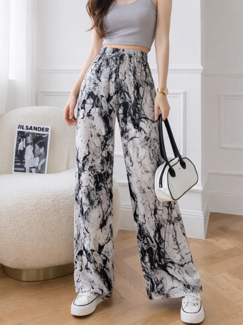 Celary Korean Women Printed Wide Leg Palazzo Pants - High Waist Elastic Casual Trousers - Image 4
