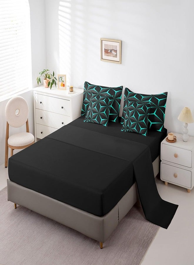 Feelyou Neon Honeycomb Queen Size Geometric Theme Teens Boys Bed in a Bag,Adults Bedroom Decoration 3D Teal Print Comforter Set with Sheets All Season - Image 2