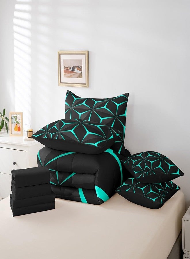 Feelyou Neon Honeycomb Queen Size Geometric Theme Teens Boys Bed in a Bag,Adults Bedroom Decoration 3D Teal Print Comforter Set with Sheets All Season - Image 4