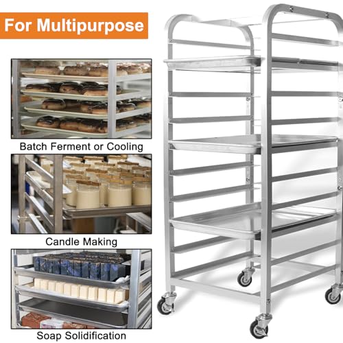 lopeztek 10-Tier Quarter & Half Sheet Pan Rack - Bread Baking Speed Rack for Cooling, Bakery Stand with wheels for Bun Pan Tray, Home Kitchen Tiered Rolling Cart for Oven(for 1/2 & 1/4 Sheet) - Image 4