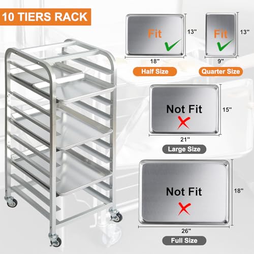 lopeztek 10-Tier Quarter & Half Sheet Pan Rack - Bread Baking Speed Rack for Cooling, Bakery Stand with wheels for Bun Pan Tray, Home Kitchen Tiered Rolling Cart for Oven(for 1/2 & 1/4 Sheet) - Image 3