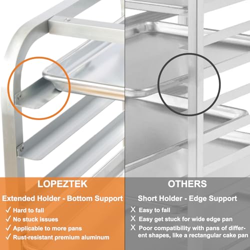 lopeztek 10-Tier Quarter & Half Sheet Pan Rack - Bread Baking Speed Rack for Cooling, Bakery Stand with wheels for Bun Pan Tray, Home Kitchen Tiered Rolling Cart for Oven(for 1/2 & 1/4 Sheet) - Image 5