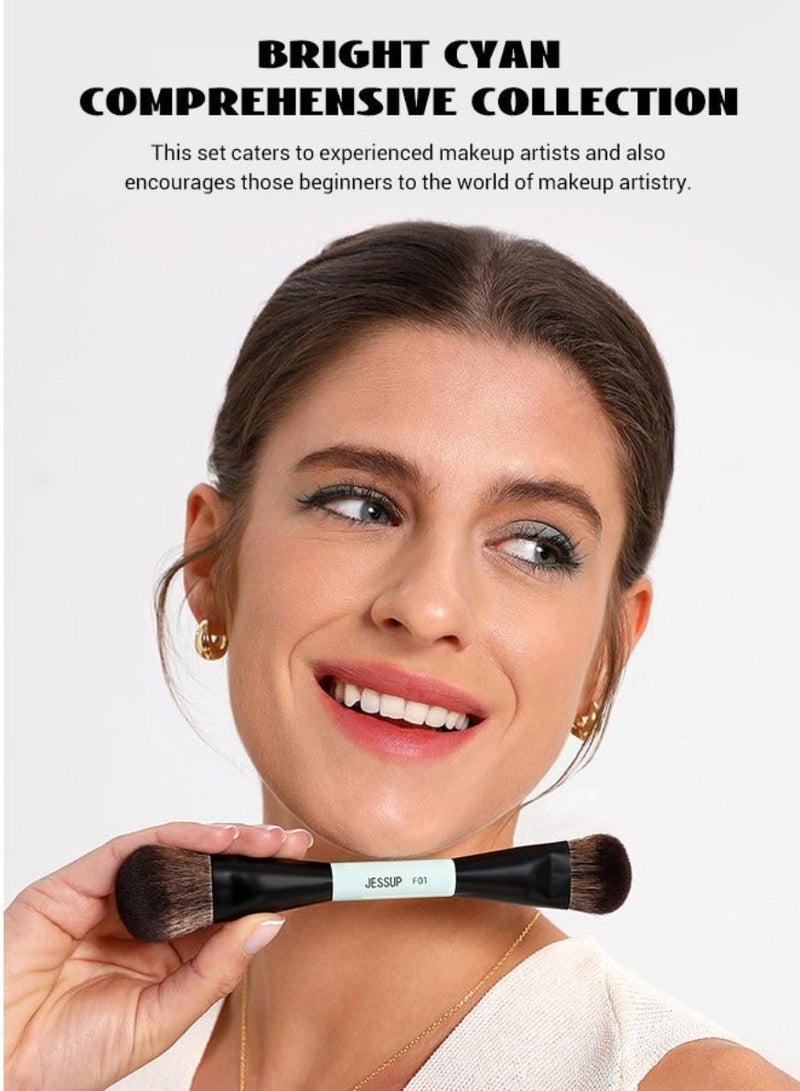 جيساب مجموعة فرش مكياج جيساب 10 قطع، فرش كونسيلر وآيلاينر وهايلايت وكونتور ومؤسسة ثنائية الوجه وبلاش ومزج حواجب وظلال، أدوات تجميل خالية من القسوة بالسماوي اللامع T500 - Image 3