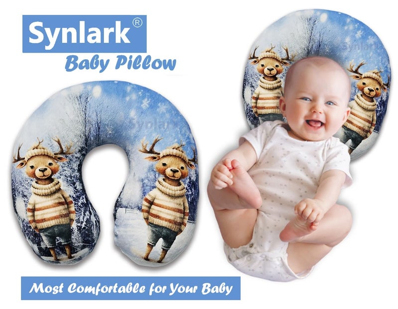 Synlark Synlark® Baby Neck Pillow for Head Shaping | Neck Support New Born Baby Infant Printed Pillow (0-5 Years) (Dear Sweater) - Image 4