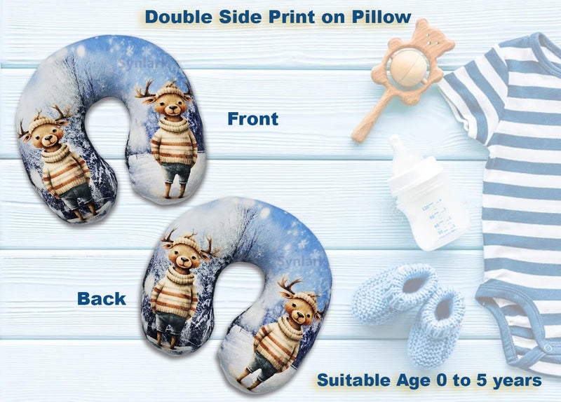 Synlark Synlark® Baby Neck Pillow for Head Shaping | Neck Support New Born Baby Infant Printed Pillow (0-5 Years) (Dear Sweater) - Image 3