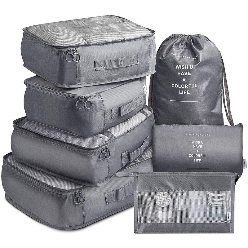 STESHWK 7 Pcs Packing Cubes for Travel Travel Organizer Bags with Cubes Clothes Storage Bag Luggage Packing Organizers forClothes Space Savers Bags Suitcase Grey - Image 1