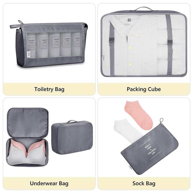 STESHWK 7 Pcs Packing Cubes for Travel Travel Organizer Bags with Cubes Clothes Storage Bag Luggage Packing Organizers forClothes Space Savers Bags Suitcase Grey - Image 4