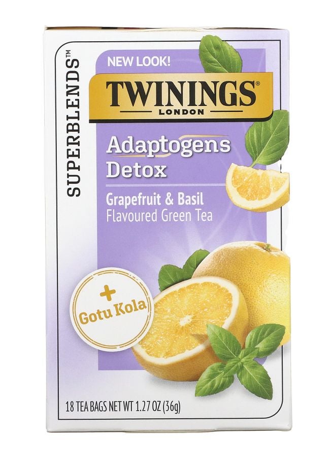 شاي أخضر ديتوكس بالأدابتوجينز مع جريب فروت وريحان 18 كيس شاي 1.27 أونصة (36 جرام)
