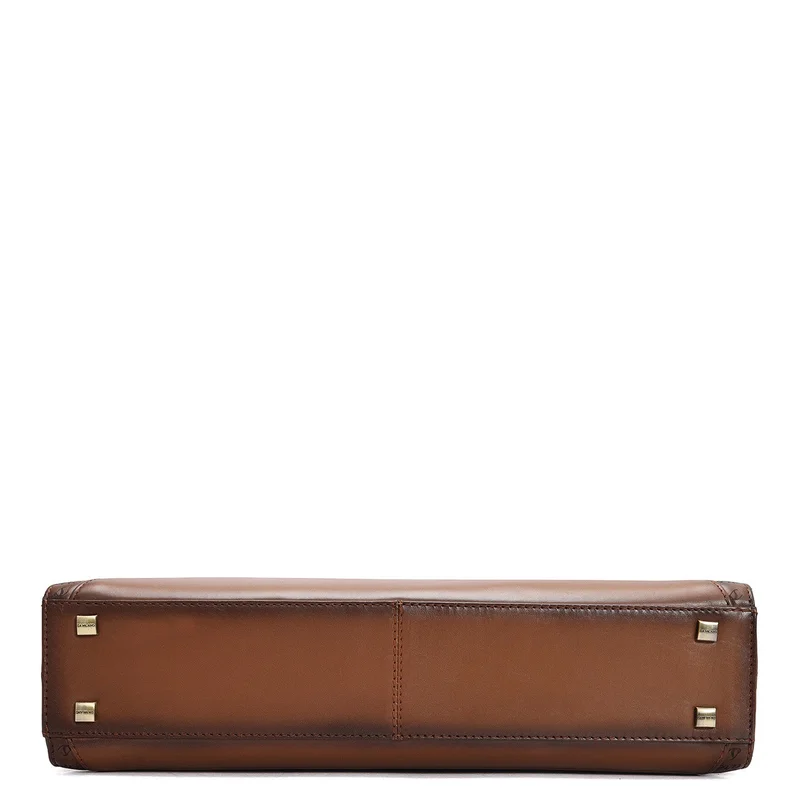 Da Milano Cognac Signato Leather Laptop Bag - Cognac  | Best Price UAE