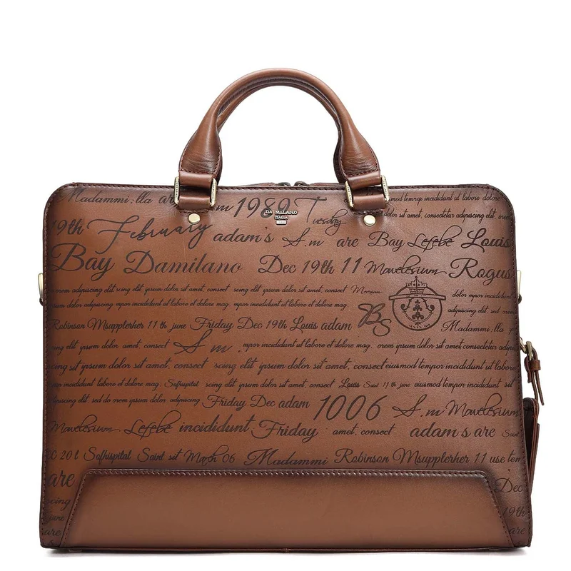 Da Milano Cognac Signato Leather Laptop Bag - Cognac  | Best Price UAE