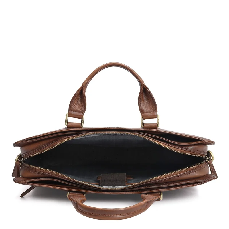 Da Milano Cognac Signato Leather Laptop Bag - Cognac  | Best Price UAE