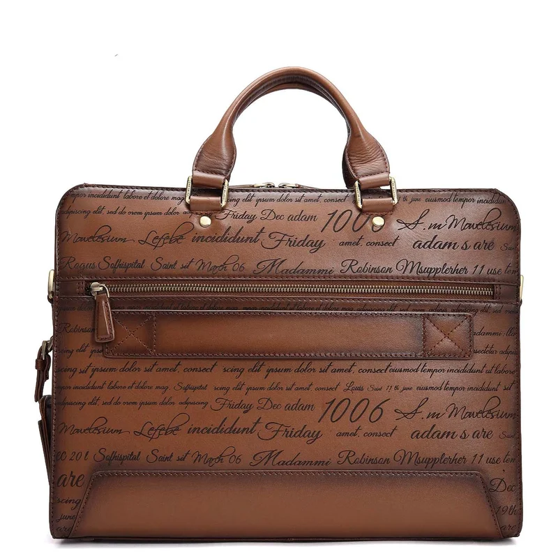 Da Milano Cognac Signato Leather Laptop Bag - Cognac  | Best Price UAE