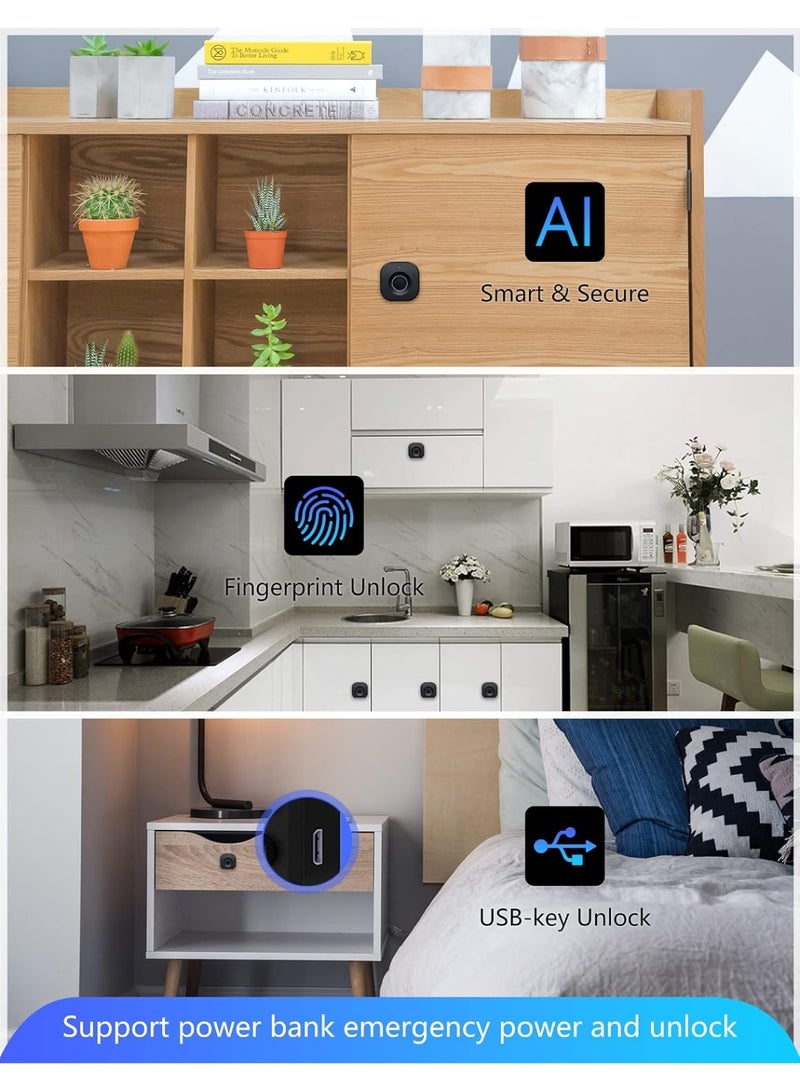 Fingerprint Drawer Lock 0.5 Seconds Fast Unlocking Embedded Smart Biometric Cabinet Lock for Home Office Black - Image 5