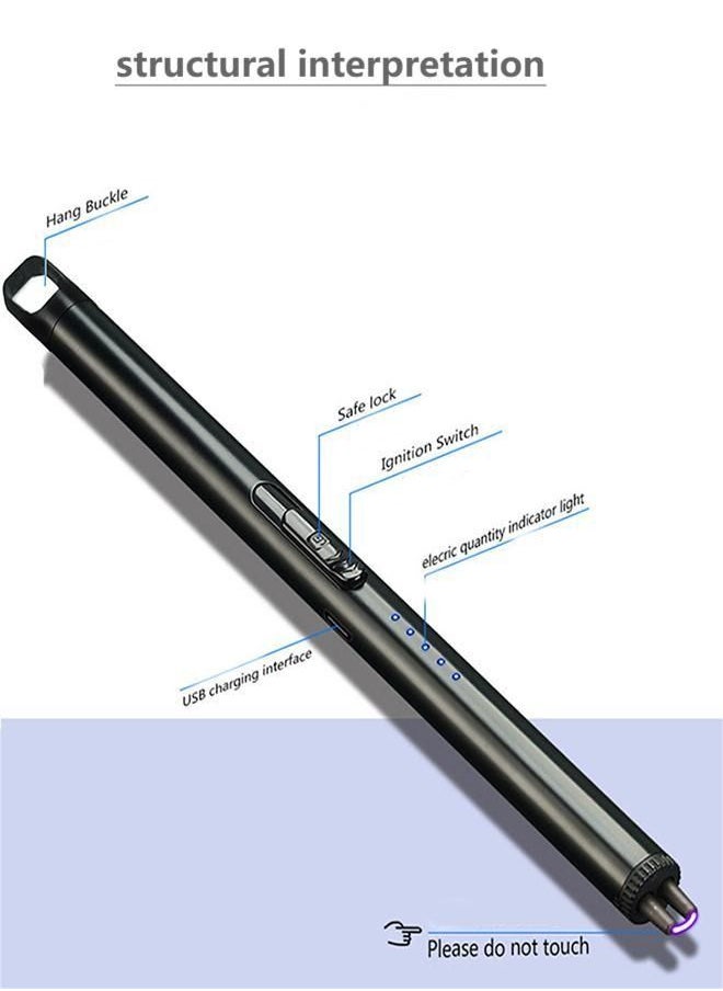 Generic - Magic Flameless Windproof Candle Electric Lighter Bar, Portable Environmentally Friendly Electronic Pulse Igniter, USB Rechargeable Lighter, Long Handle Lighter (Black) - Image 1